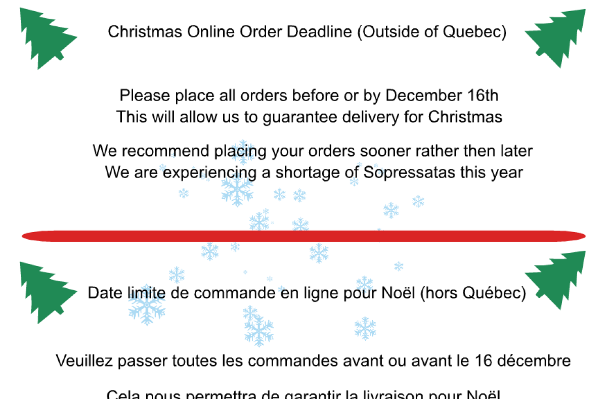 Christmas Online Order Deadline (Outside of Quebec)